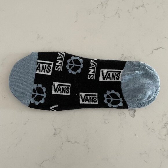 Vans No Show Socks w Logo + Peace Sign Black Blue & White Sz OS NWOT - Picture 2 of 6